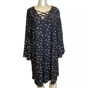 Indigo Rose Boho Black Floral Dress With Flowy Sleeves New Without Tags